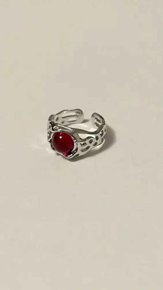Handmade Abstract Red Stone Opening Rings Size ONE SIZE - 4 Thumbnail