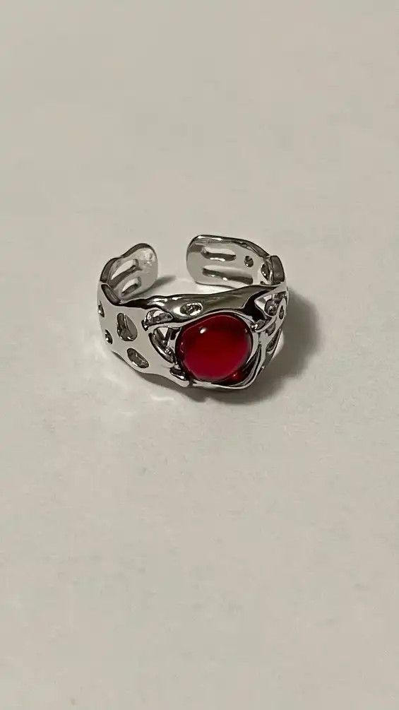 Handmade Abstract Red Stone Opening Rings Size ONE SIZE - 5 Thumbnail