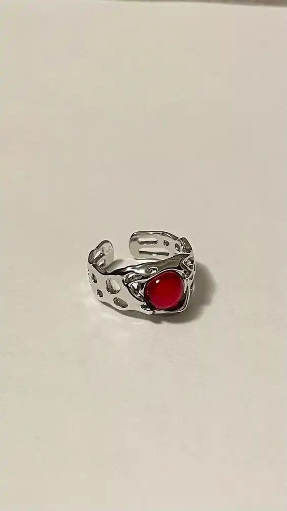 Handmade Abstract Red Stone Opening Rings Size ONE SIZE - 3 Thumbnail
