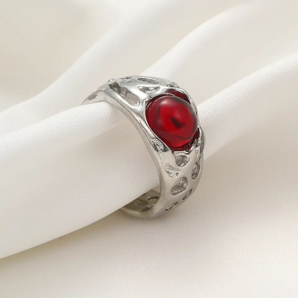 Handmade Abstract Red Stone Opening Rings Size ONE SIZE - 2 Thumbnail