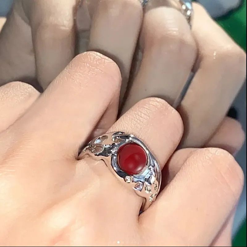 Handmade Abstract Red Stone Opening Rings Size ONE SIZE - 1 Thumbnail