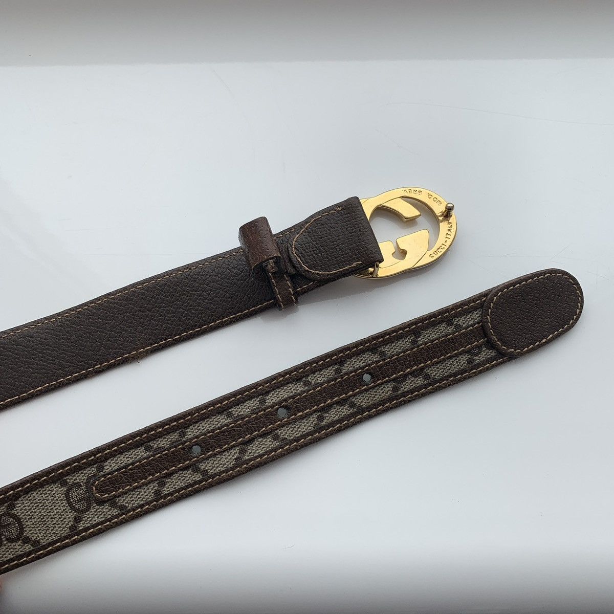 Vintage Gucci Monogram GG Gold Buckle belt XS-S