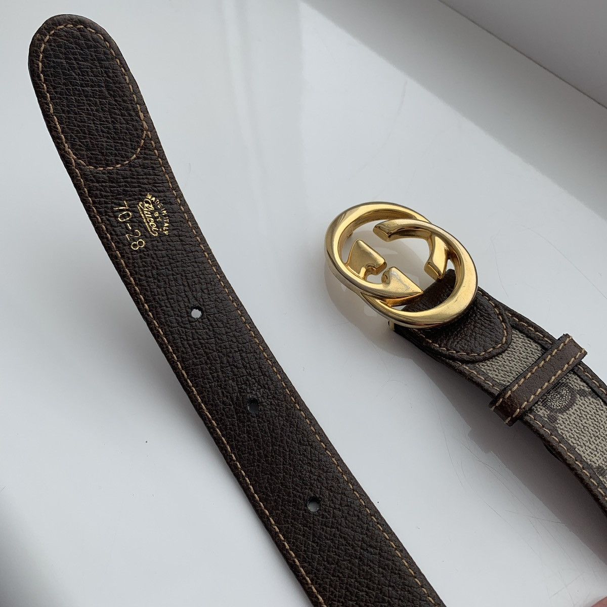 Vintage Gucci Monogram GG Gold Buckle belt XS-S