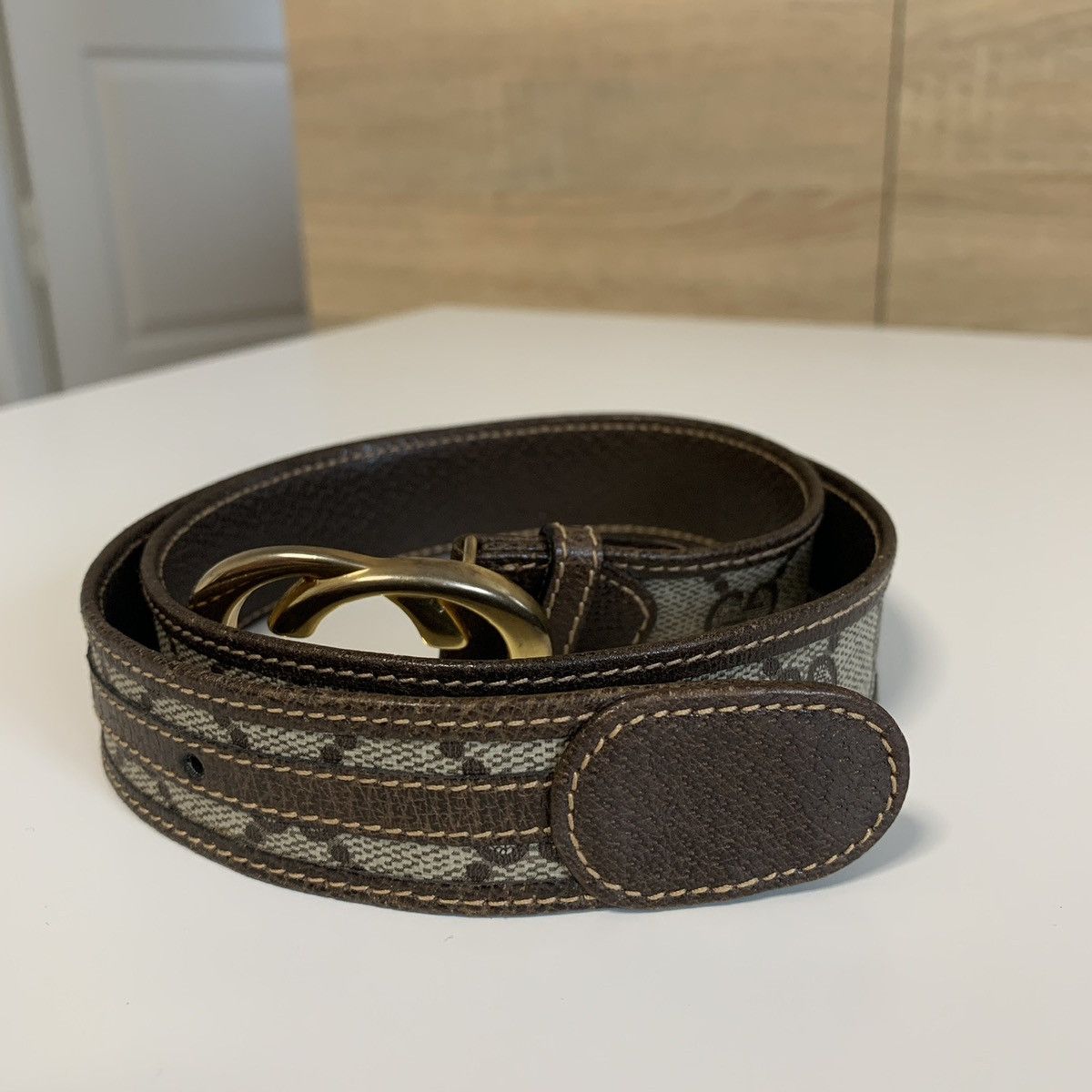 Vintage Gucci Monogram GG Gold Buckle belt XS-S