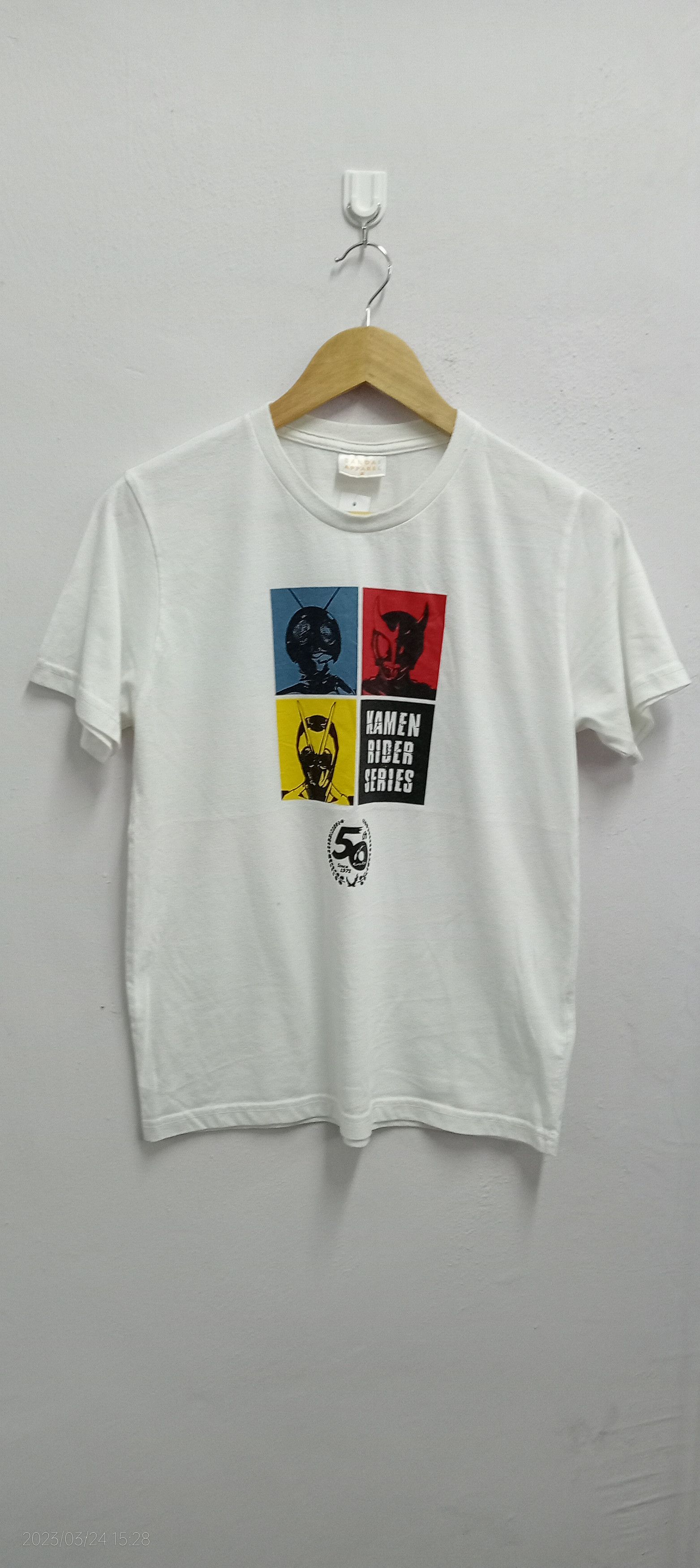 image of Bandai Anima Kamen Rider Tee in White, Men's (Size Medium)