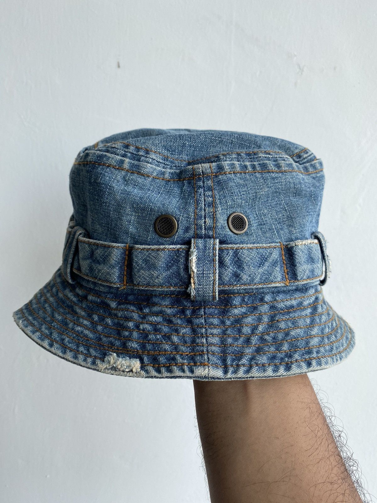 Japanese Brand Distress Boohomes Denim Outdoor Bucket Hat Size ONE SIZE - 2 Thumbnail