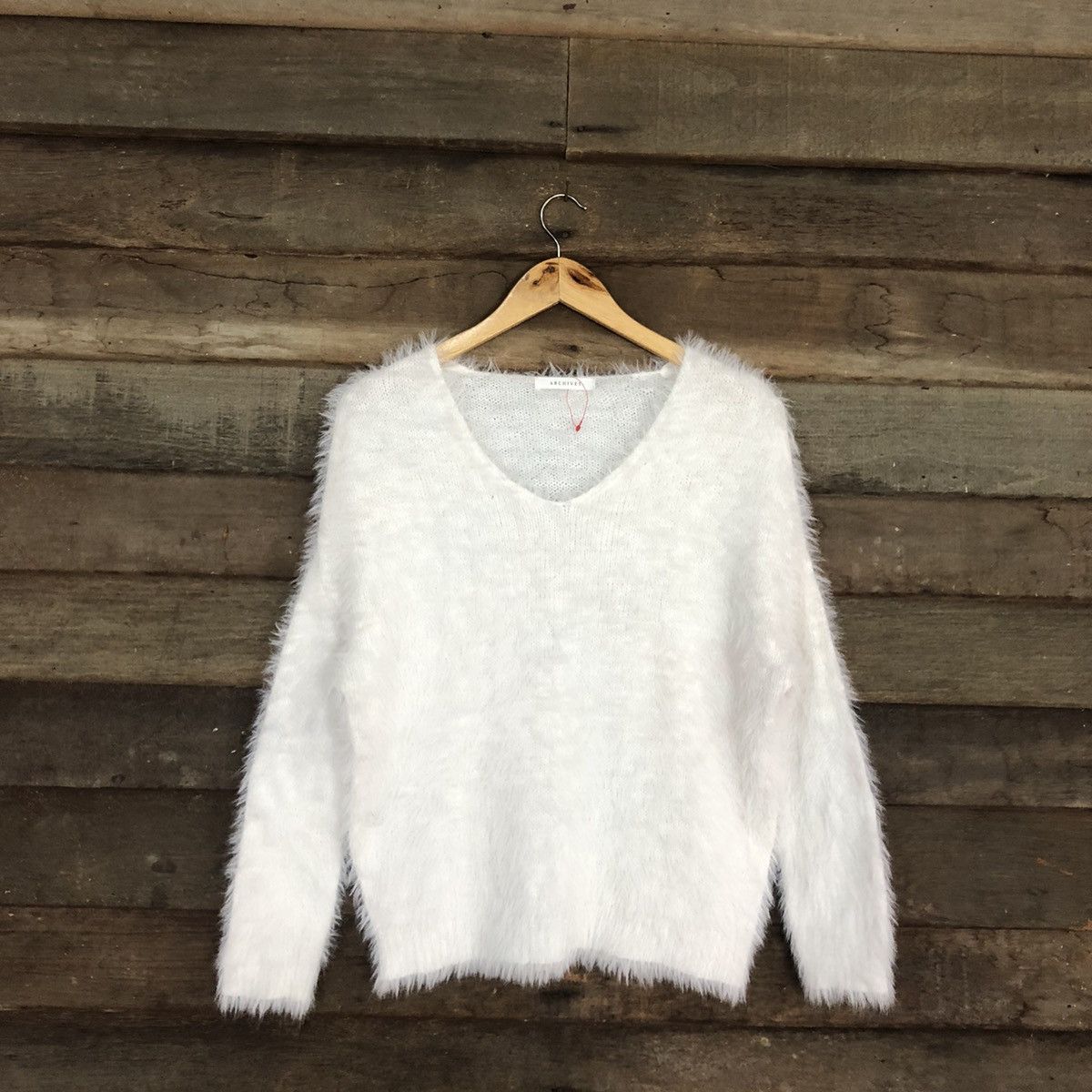 image of Homespun Knitwear Archives White Mohair Soft Fur Shag Shaggy Knitwear C1164, Women's (Size Medium)