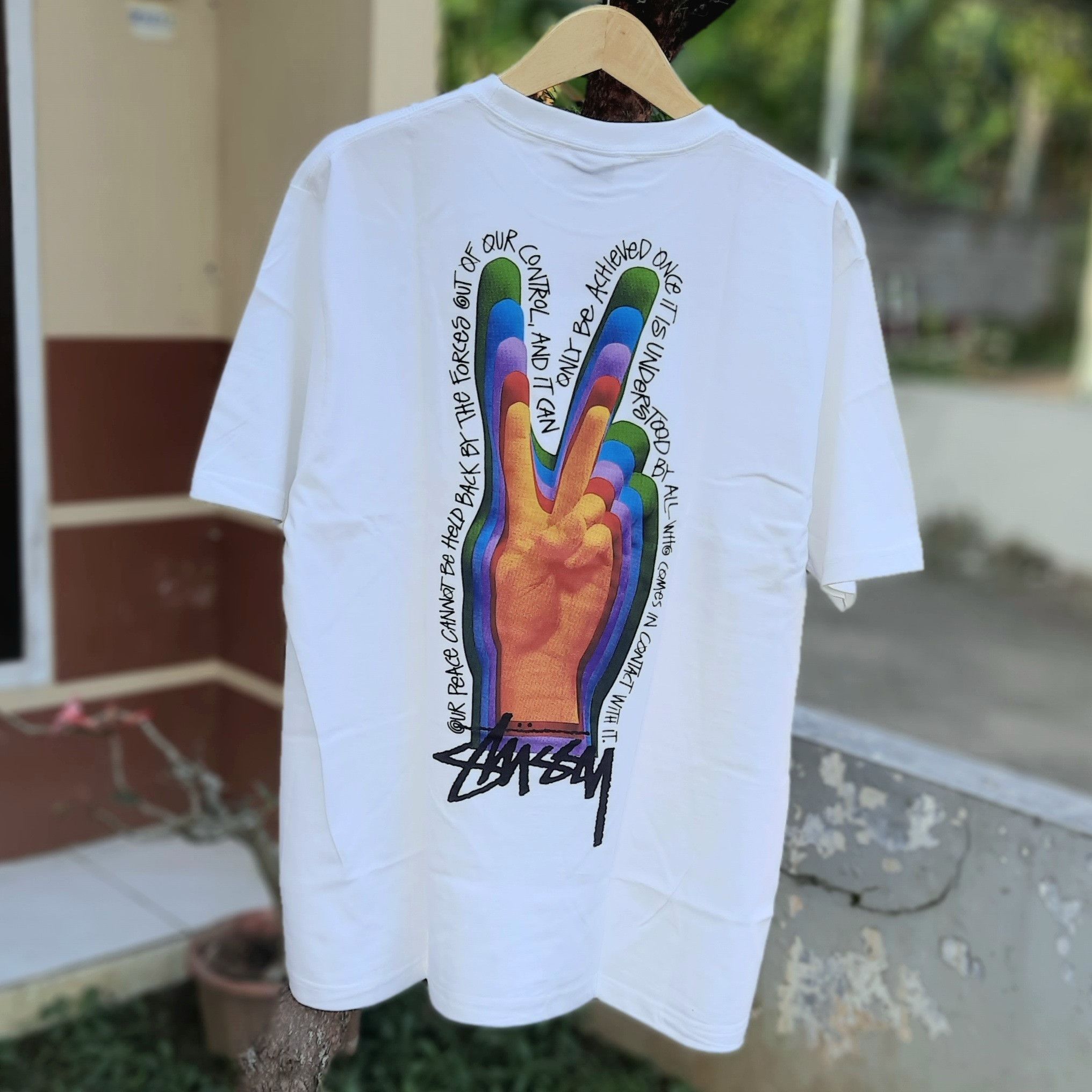 image of Stussy Peace Tee in White, Men's (Size XL)