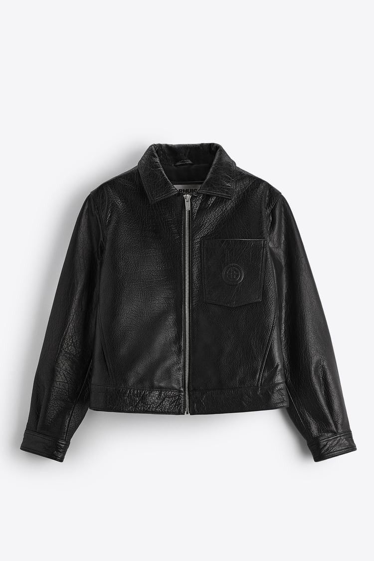 image of Rhude x Zara New Cropped Leather Jacket in Black, Men's (Size Large)