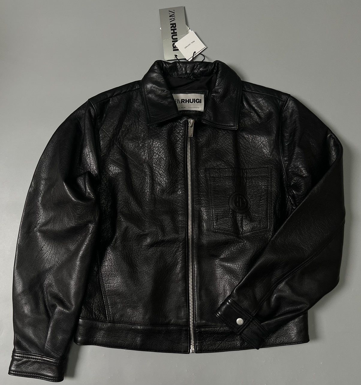 image of Rhude x Zara New Cropped Leather Jacket in Black, Men's (Size Large)