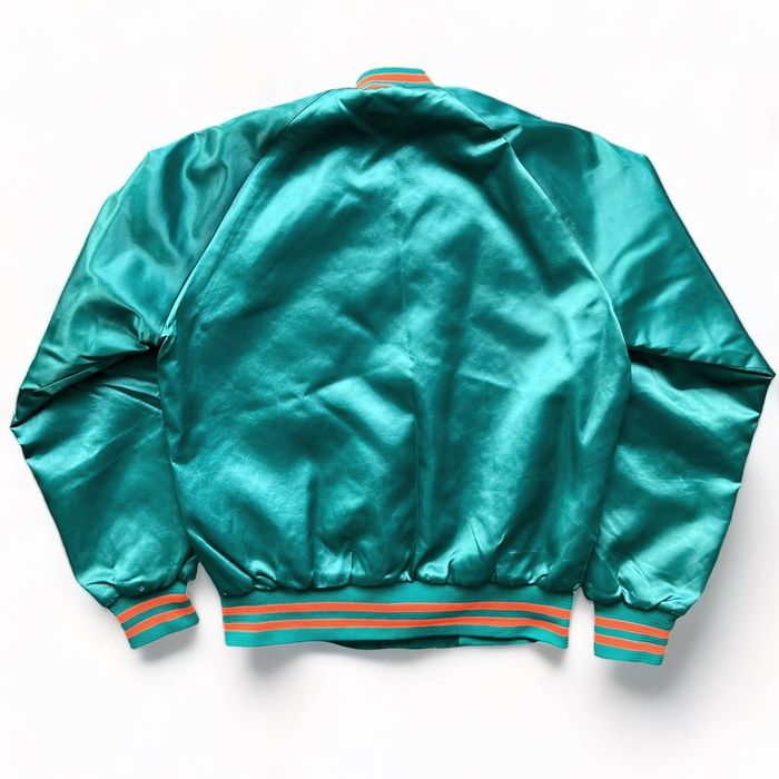 Vintage Miami Dolphins Satin Snap Varsity Jacket Bomber Chalk 