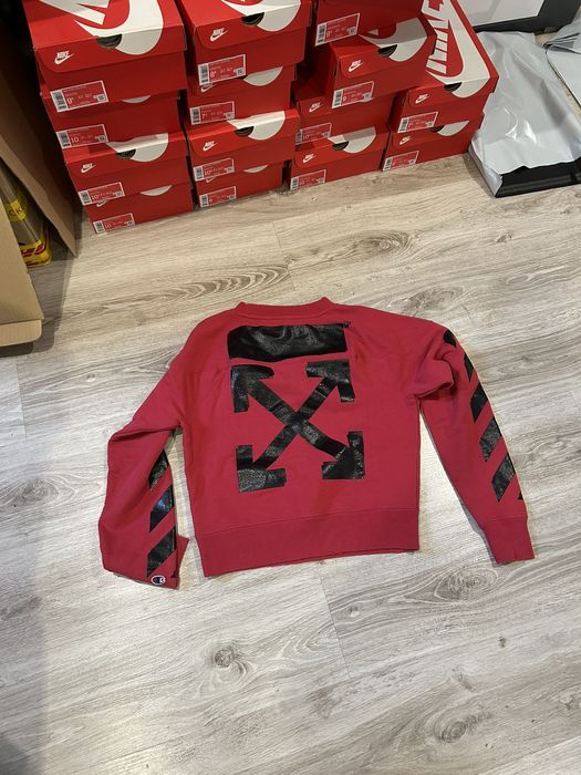 Off white champion hoodie on sale red