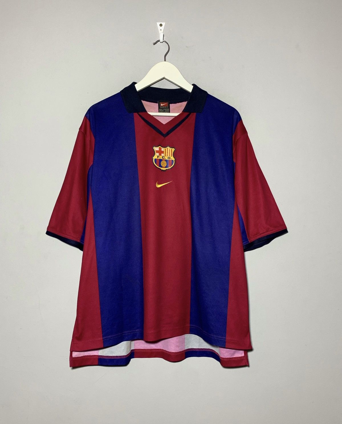 image of F C Barcelona x Nike Barcelona Nike Vintage 2000/01 Y2K Streetwear Football Shirt in Blue Red (Size