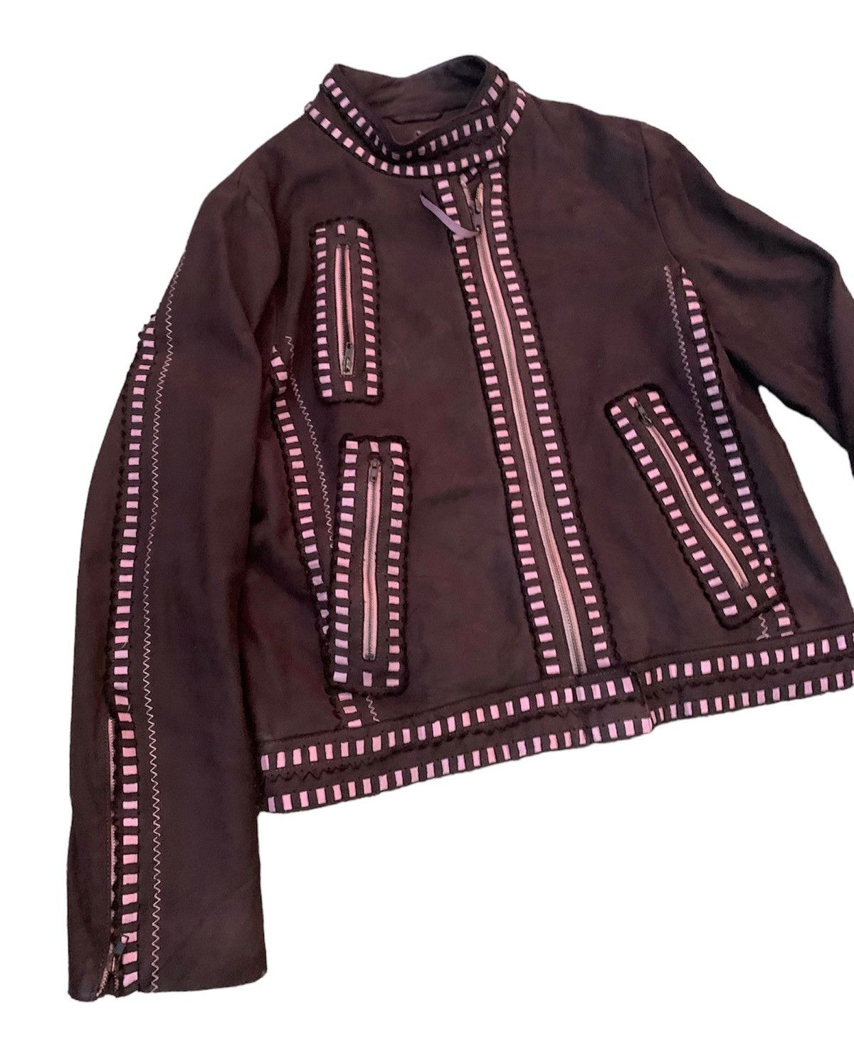 image of Moschino Bondage Cheap&chip Brown Leather Jacket, Men's (Size Small)