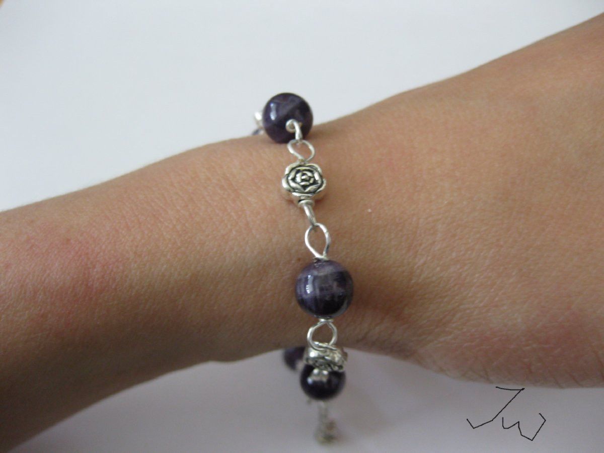 Handmade Amethyst Tibetan Silver Chain bracelet Size ONE SIZE - 4 Thumbnail
