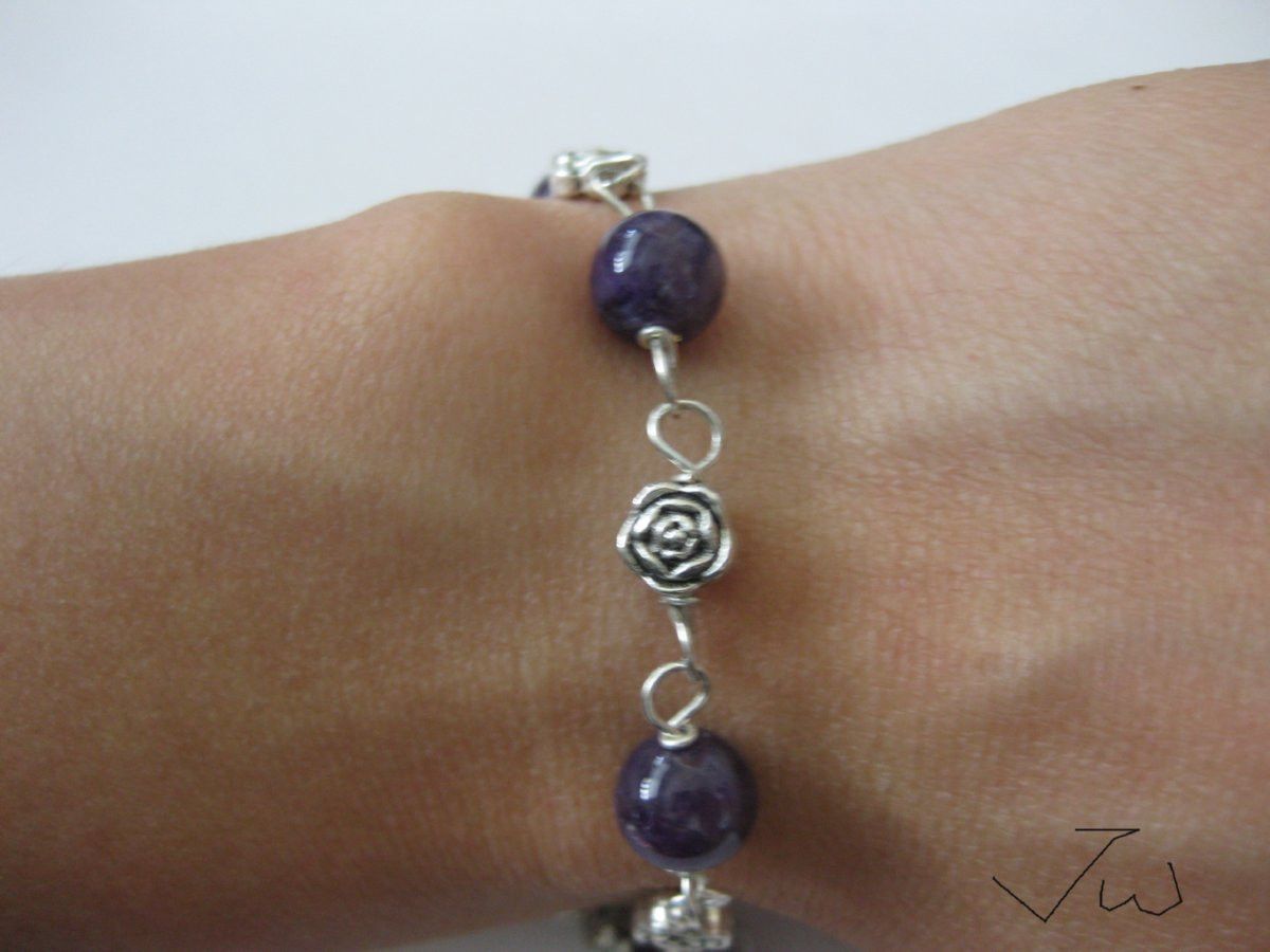Handmade Amethyst Tibetan Silver Chain bracelet Size ONE SIZE - 3 Thumbnail