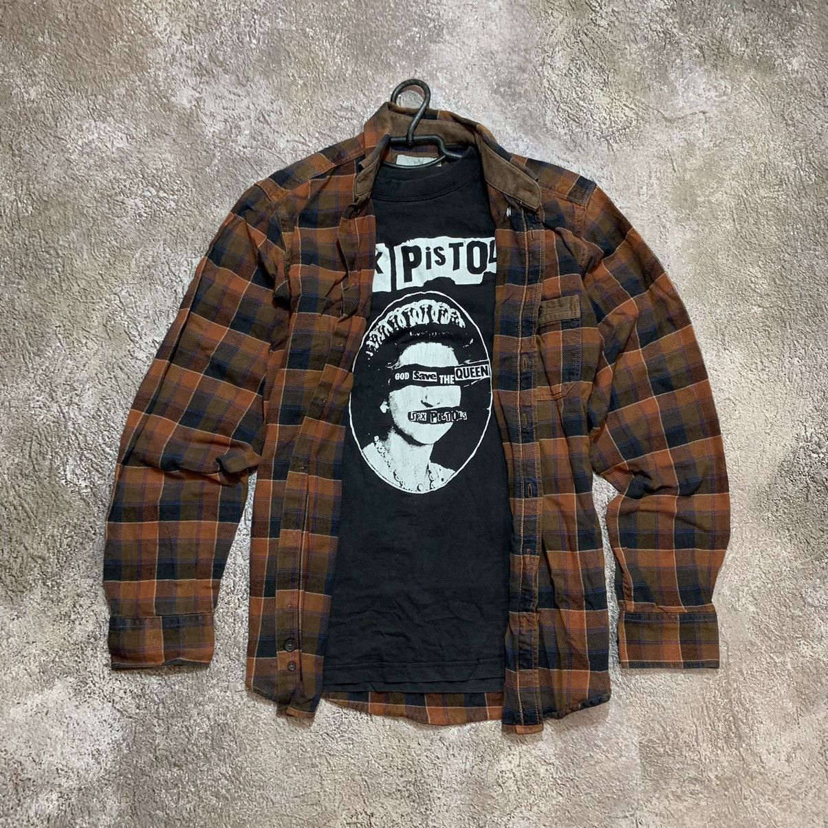 Vintage Vintage 90s Punk Graphic Tee Brown Plaid Shirt Grunge Slim S Size US S / EU 44-46 / 1 - 2 Thumbnail
