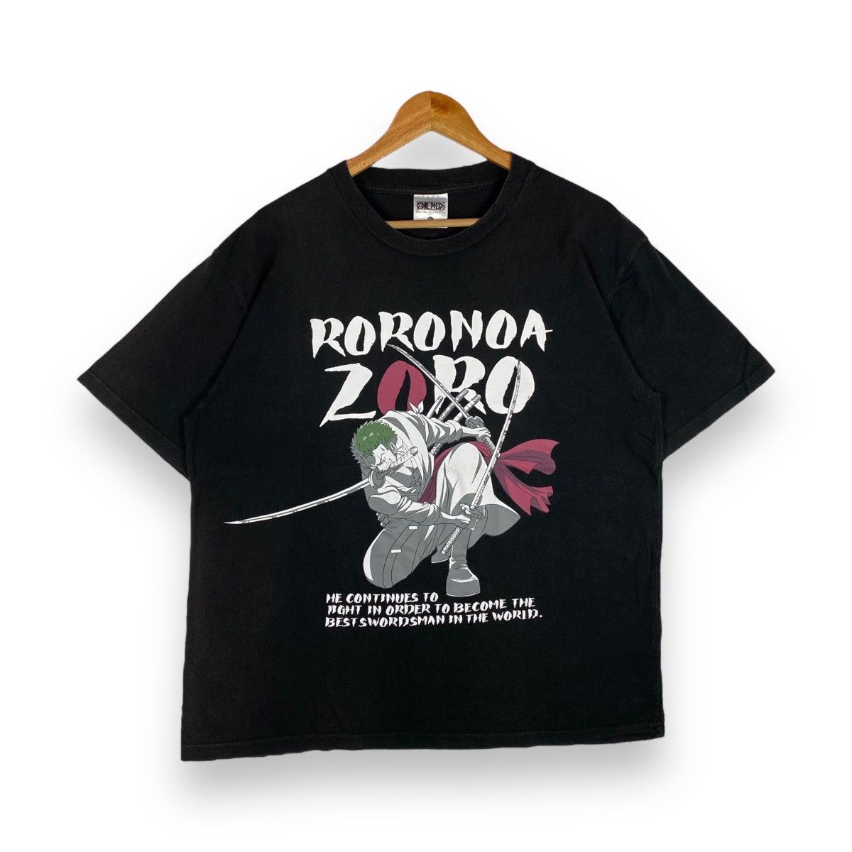 image of Anima x One Piece Vintage One Piece Roronoa Zoro Anime Sunfaded Tee in Black, Men's (Size XL)