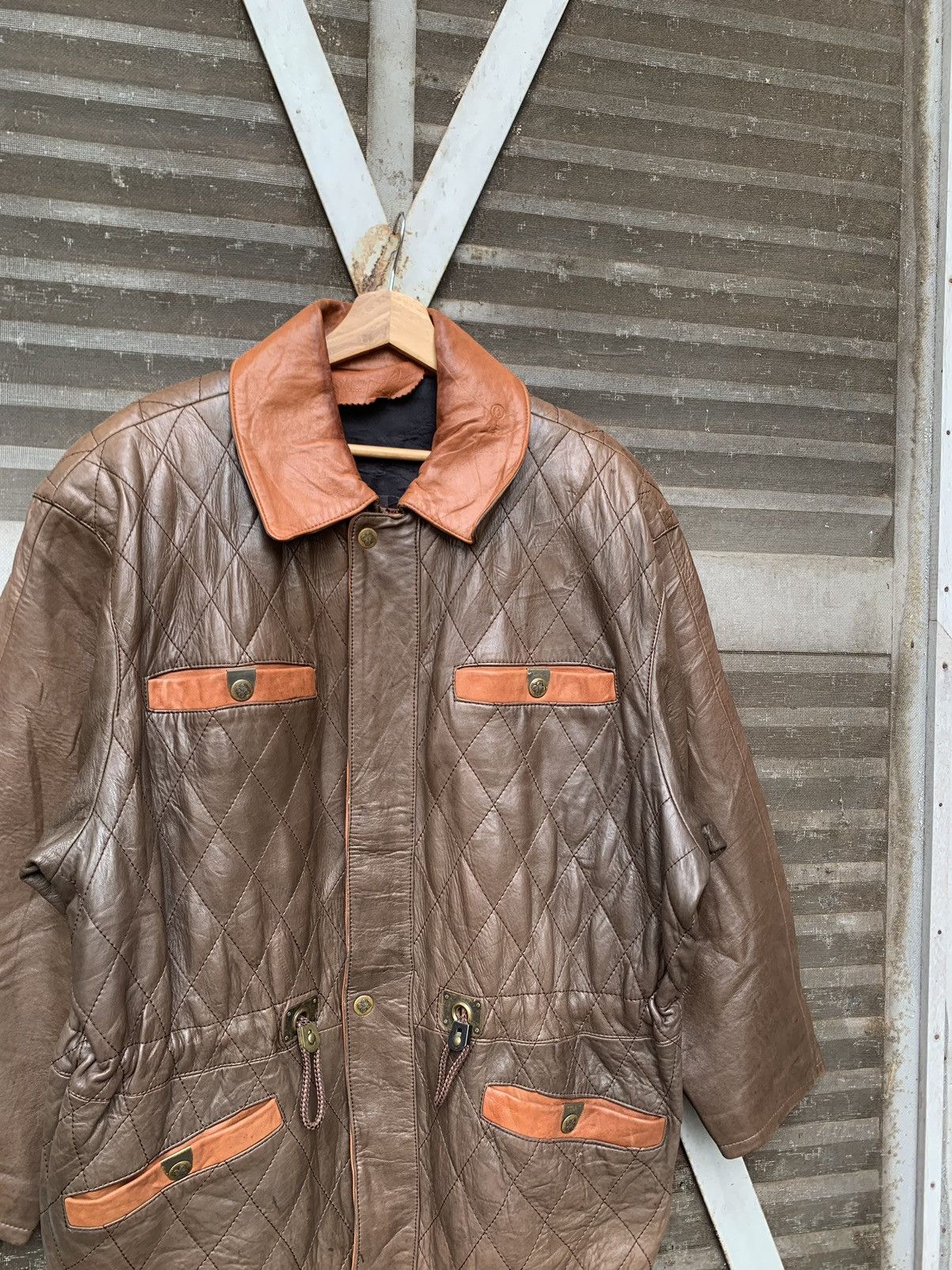 Vintage 👹Vintage Brown Utility Leather Jacket Size US L / EU 52-54 / 3 - 5 Thumbnail