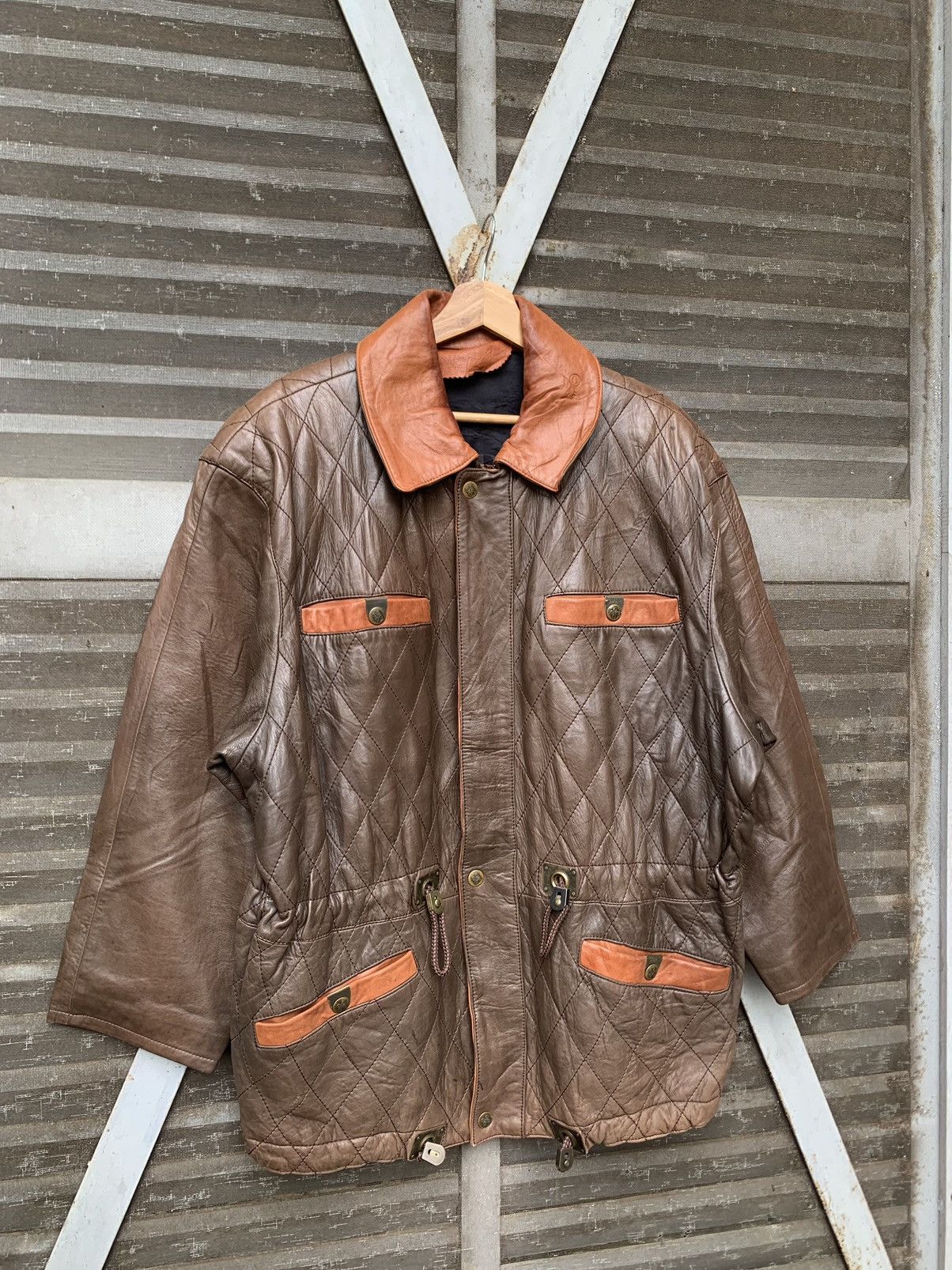 Vintage 👹Vintage Brown Utility Leather Jacket Size US L / EU 52-54 / 3 - 3 Thumbnail