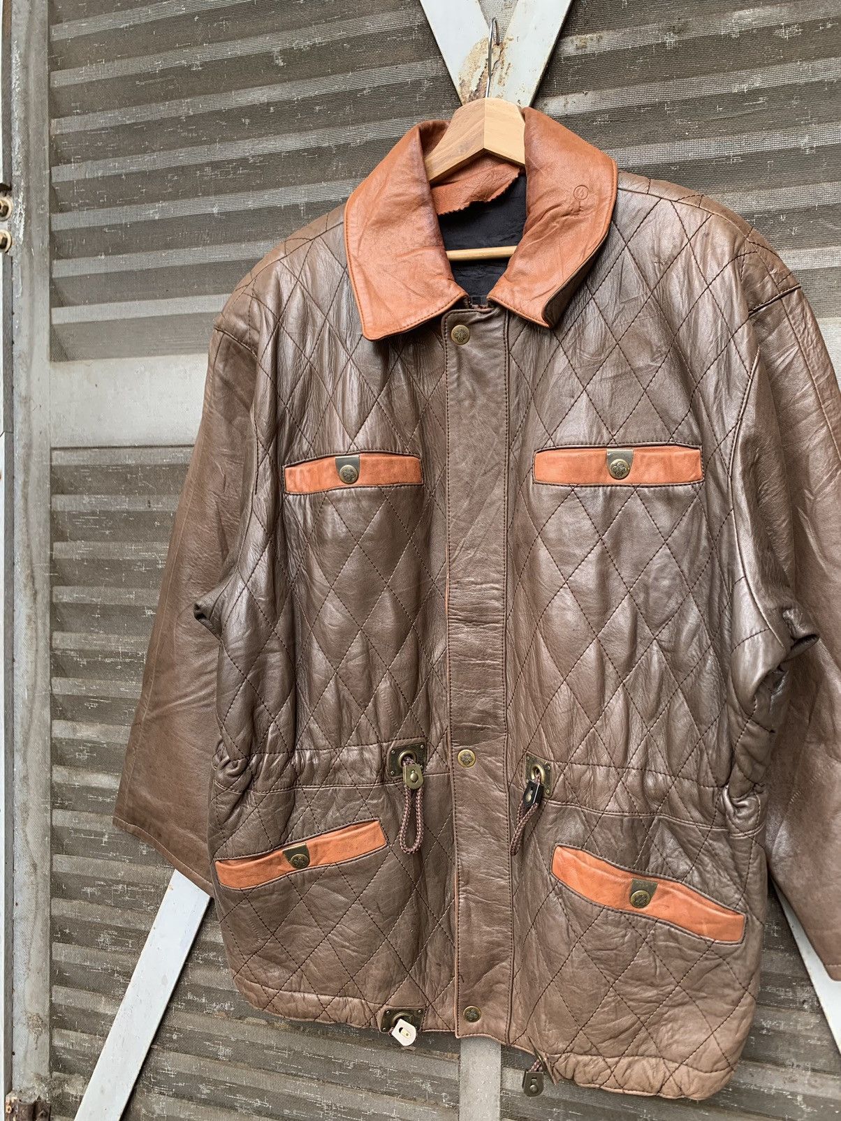 Vintage 👹Vintage Brown Utility Leather Jacket Size US L / EU 52-54 / 3 - 6 Thumbnail