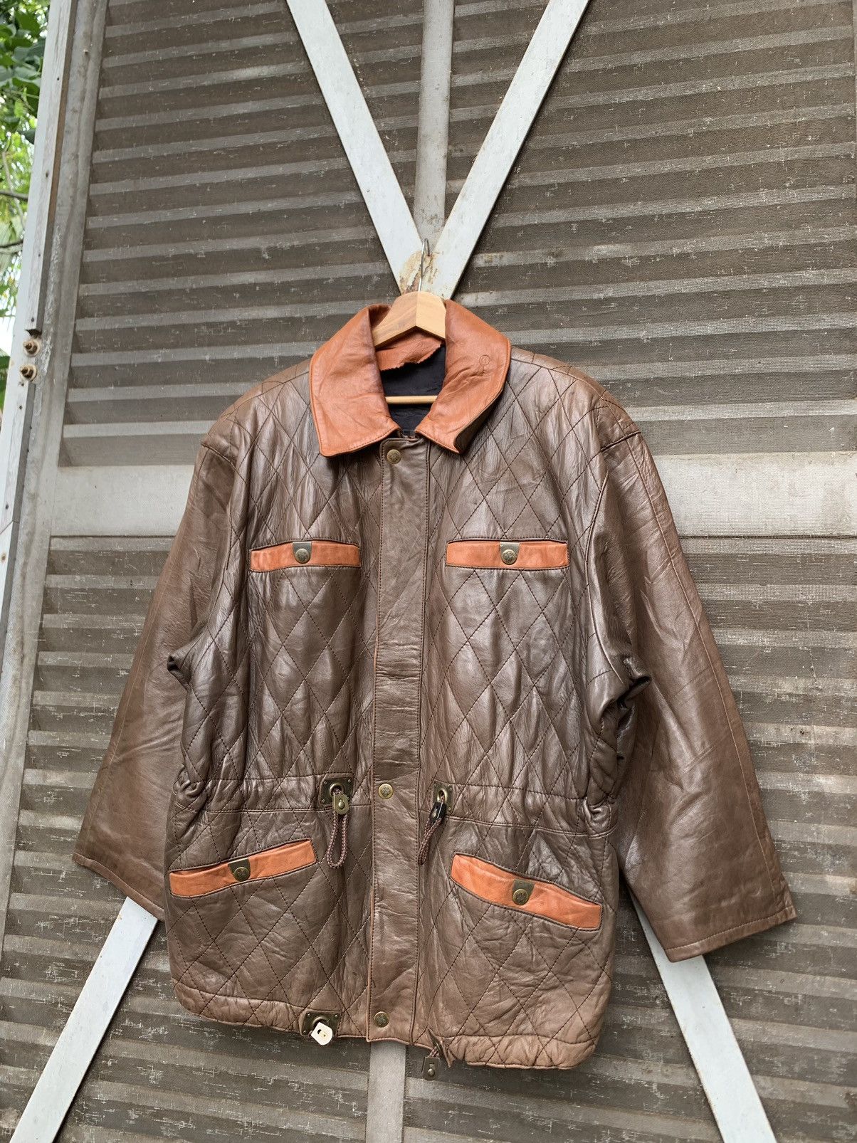 Vintage 👹Vintage Brown Utility Leather Jacket Size US L / EU 52-54 / 3 - 4 Thumbnail