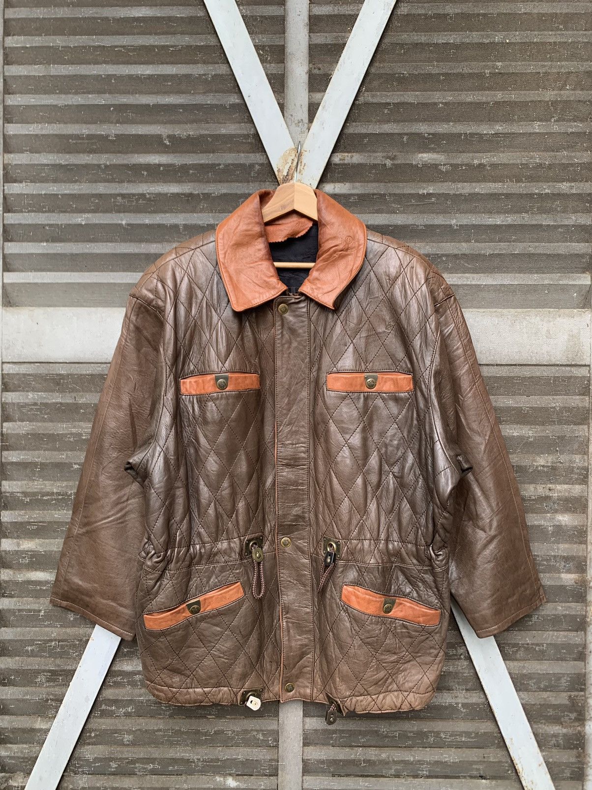 Vintage 👹Vintage Brown Utility Leather Jacket Size US L / EU 52-54 / 3 - 2 Thumbnail