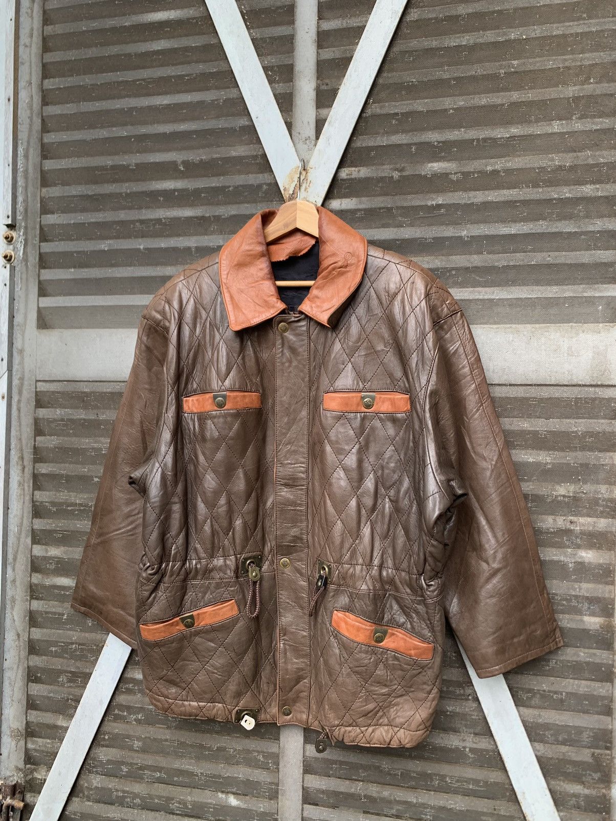 Vintage 👹Vintage Brown Utility Leather Jacket Size US L / EU 52-54 / 3 - 1 Thumbnail