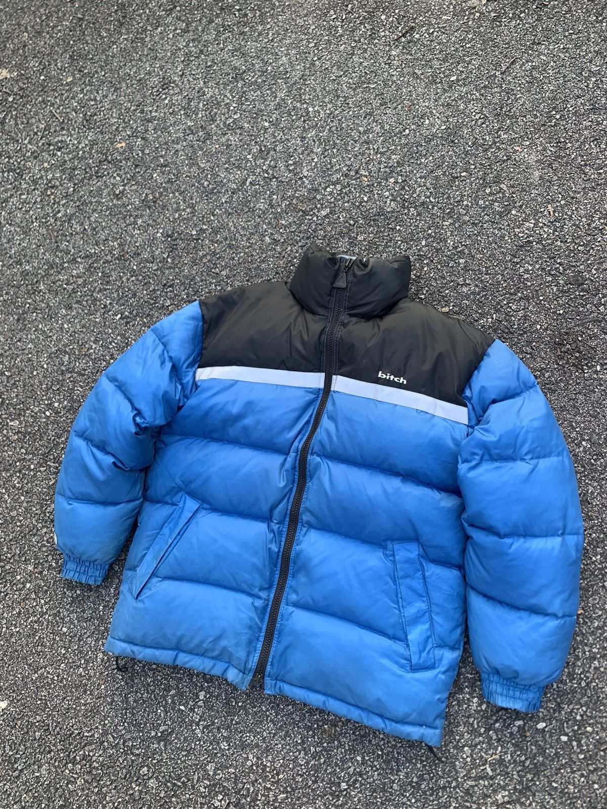 Image of Vintage Bitch Skateboard Puffer Bubble Jacket in Blue, Men's (Size XL)