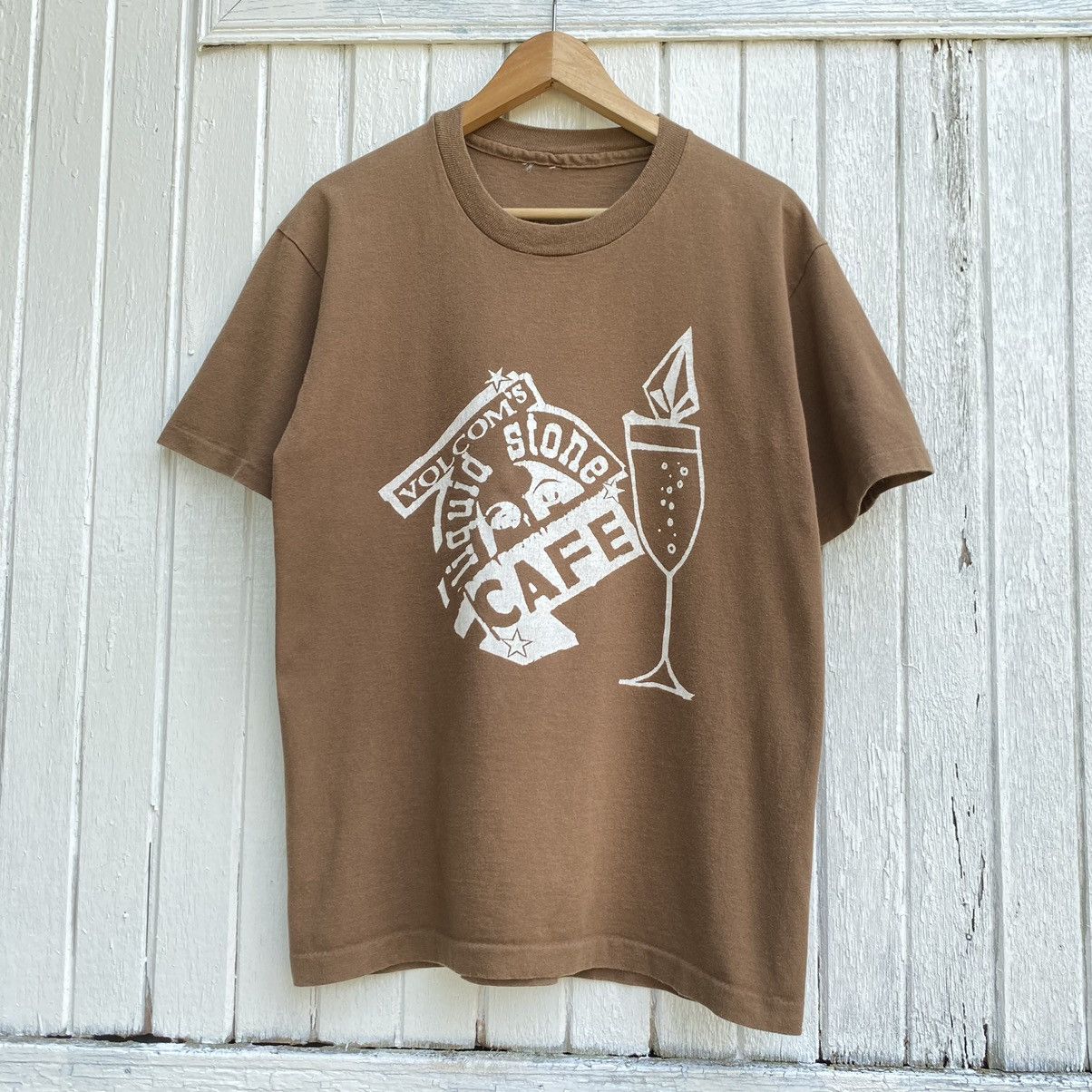 image of 90's Vintage Volcom Liquid Stone Cafe Single Stitch Tee in Brown, Men's (Size Medium)