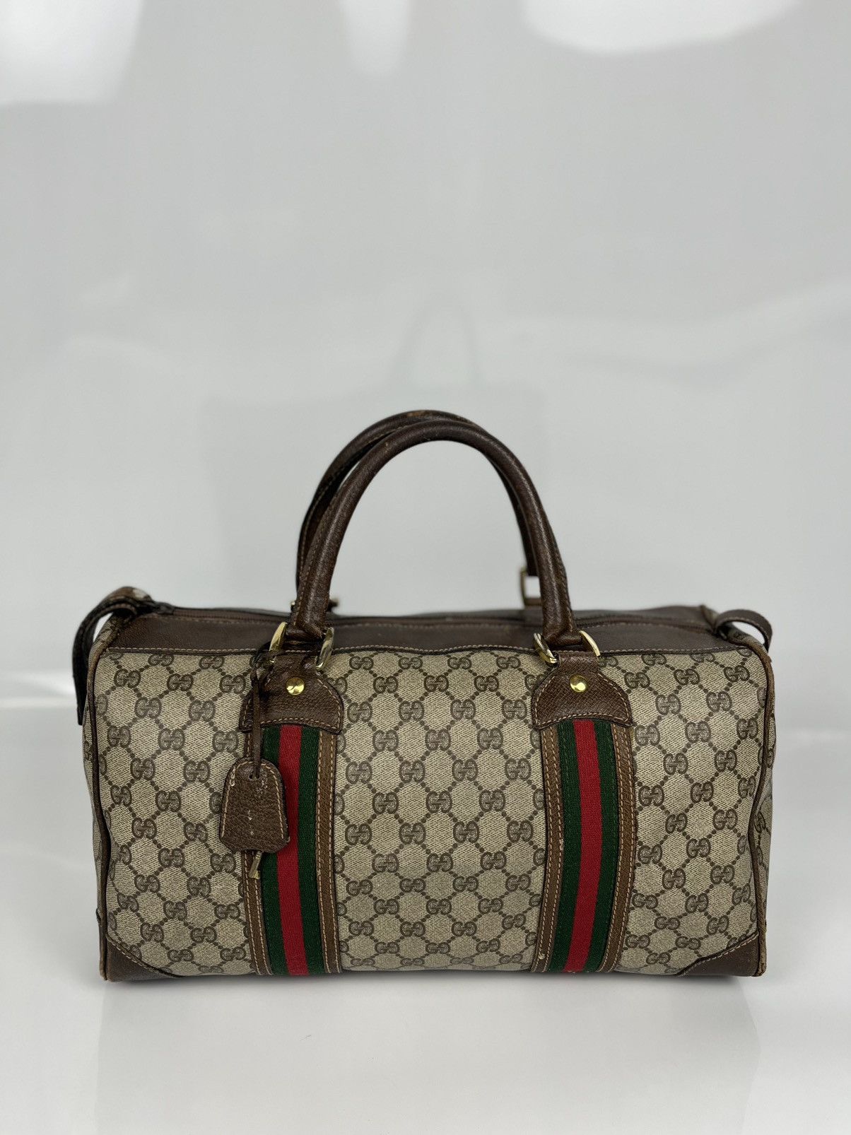 image of Gucci Monogram Beige Duffel Boston Carry Holdall Hand Bag in Brown, Men's