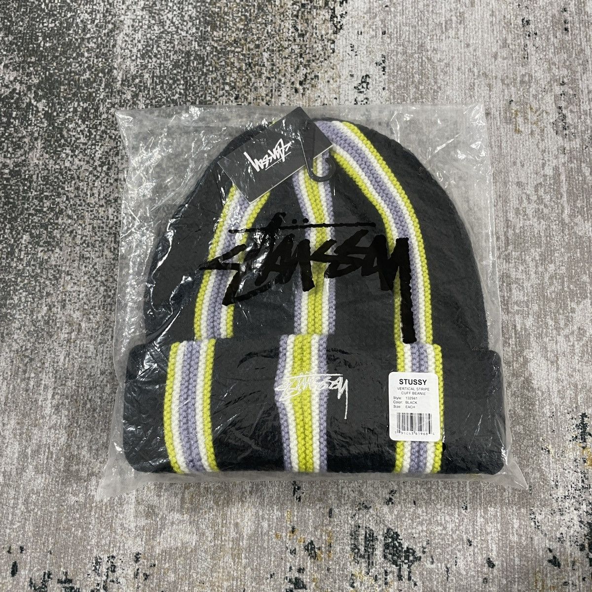 Japanese Brand VERTICAL STUSSY LOGO BEANIE - BLACK Size ONE SIZE - 6 Thumbnail
