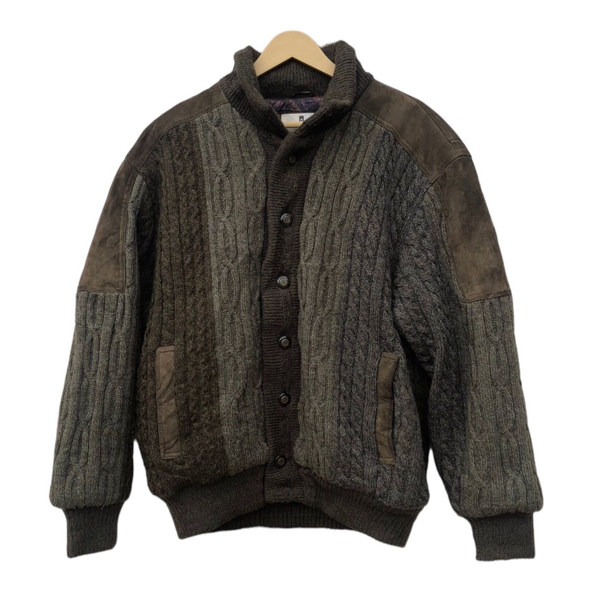 image of Coloured Cable Knit Sweater x Varsity Jacket Wool Knitwear Nicole St. Gille in Green (Size Large)