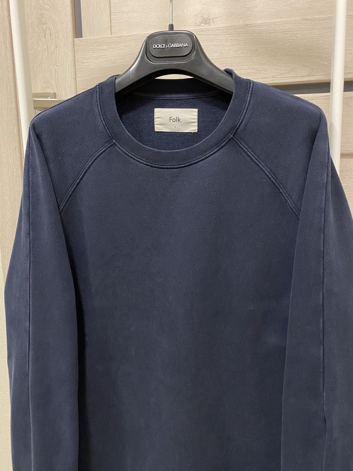 Folk Folk Navy Washed Cotton Crew Neck Long Sleeve Sweatshirt Size US M / EU 48-50 / 2 - 2 Thumbnail