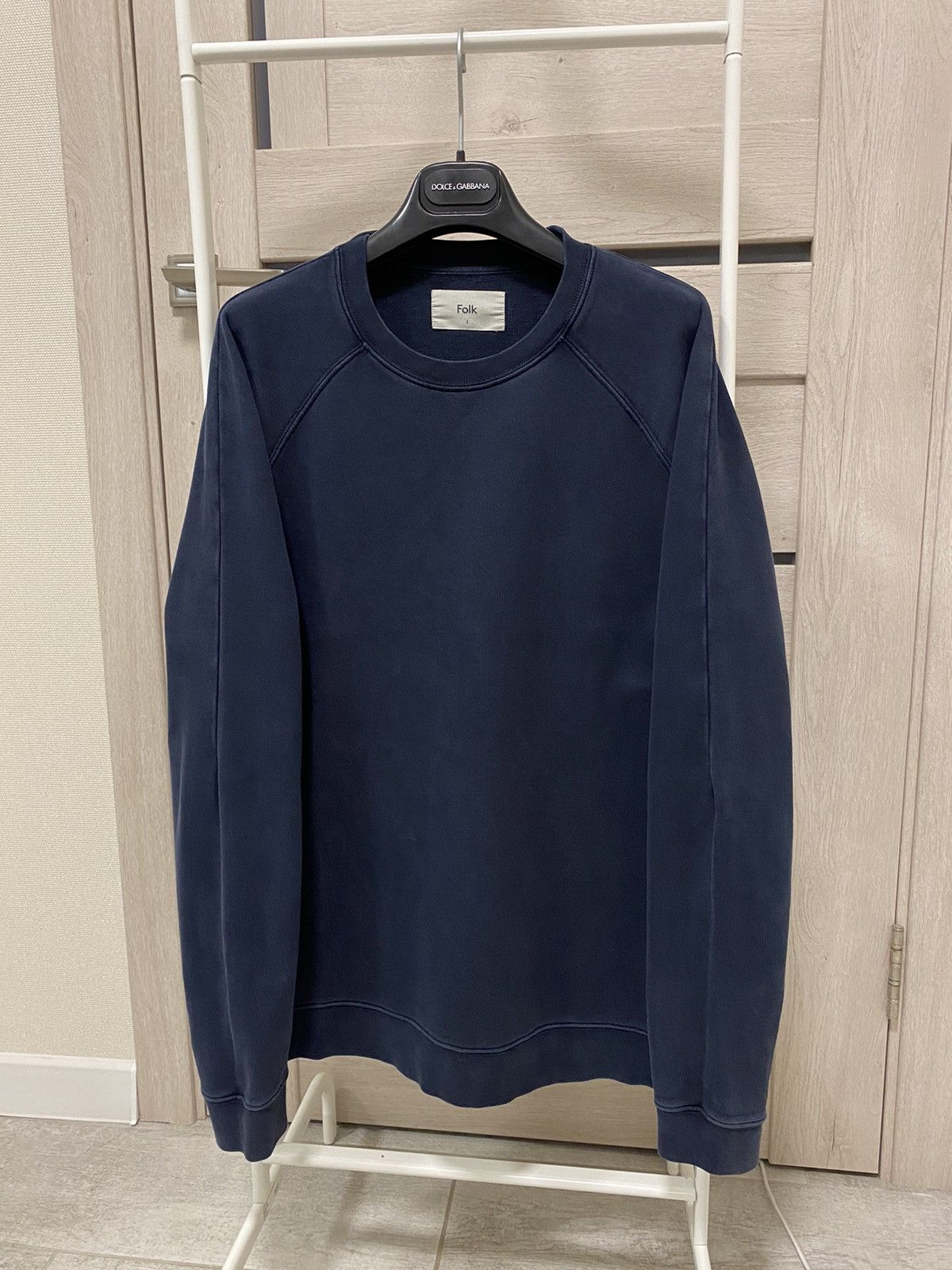 Folk Folk Navy Washed Cotton Crew Neck Long Sleeve Sweatshirt Size US M / EU 48-50 / 2 - 1 Thumbnail