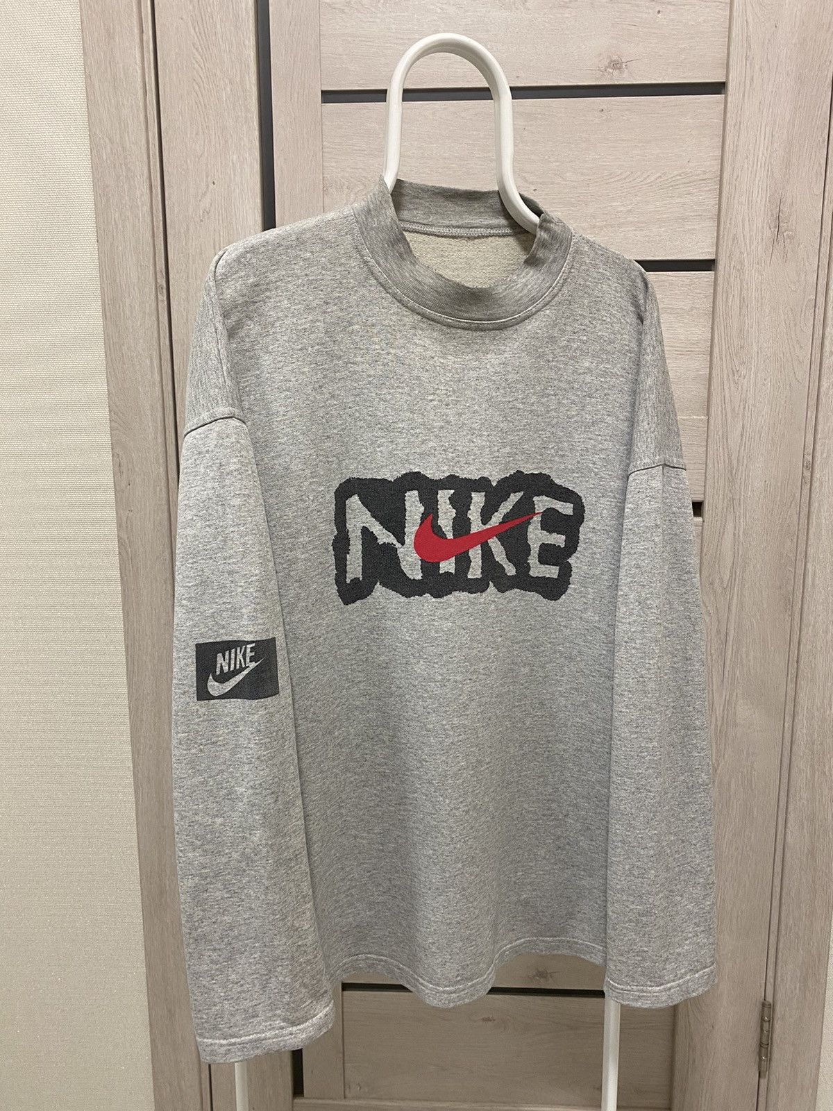 Nike × Vintage Nike Vintage Swoosh Grey Crew Neck Cotton Sweatshirt Size US XL / EU 56 / 4 - 1 Thumbnail