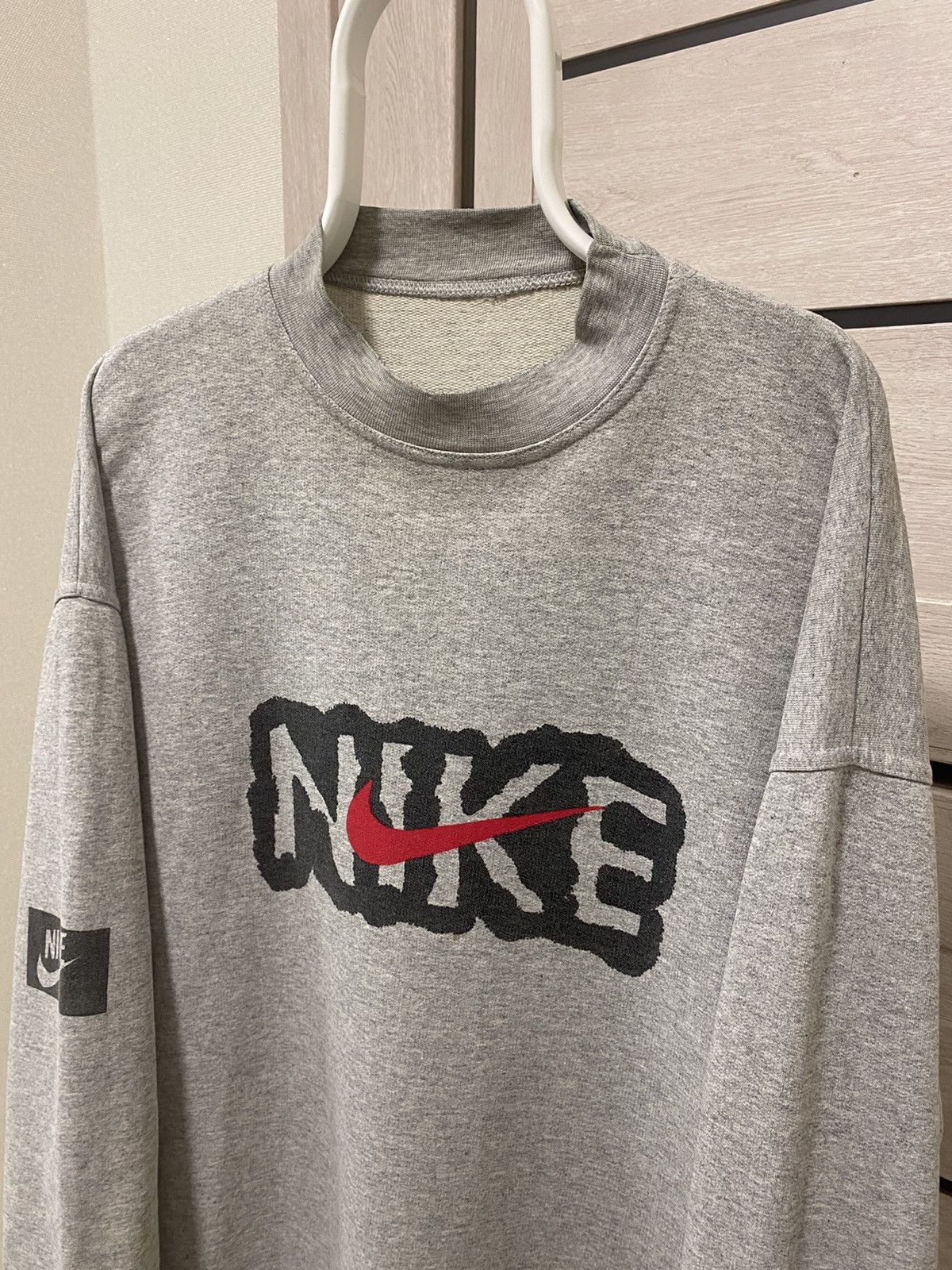 Nike × Vintage Nike Vintage Swoosh Grey Crew Neck Cotton Sweatshirt Size US XL / EU 56 / 4 - 7 Thumbnail