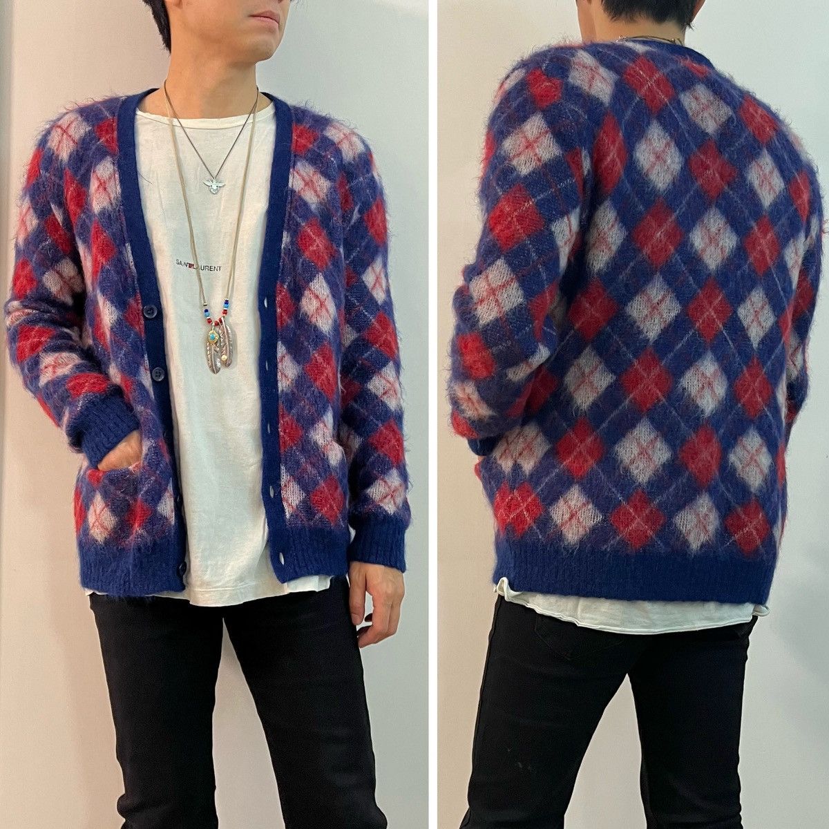Saint Laurent Paris 16FW Mohair Argyle Cardigan sz L(fits for men sz44) Size US S / EU 44-46 / 1 - 7 Thumbnail
