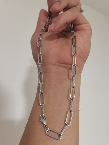 Jewelry 55 CM Silver Color Block Chain Necklace Size ONE SIZE - 2 Thumbnail