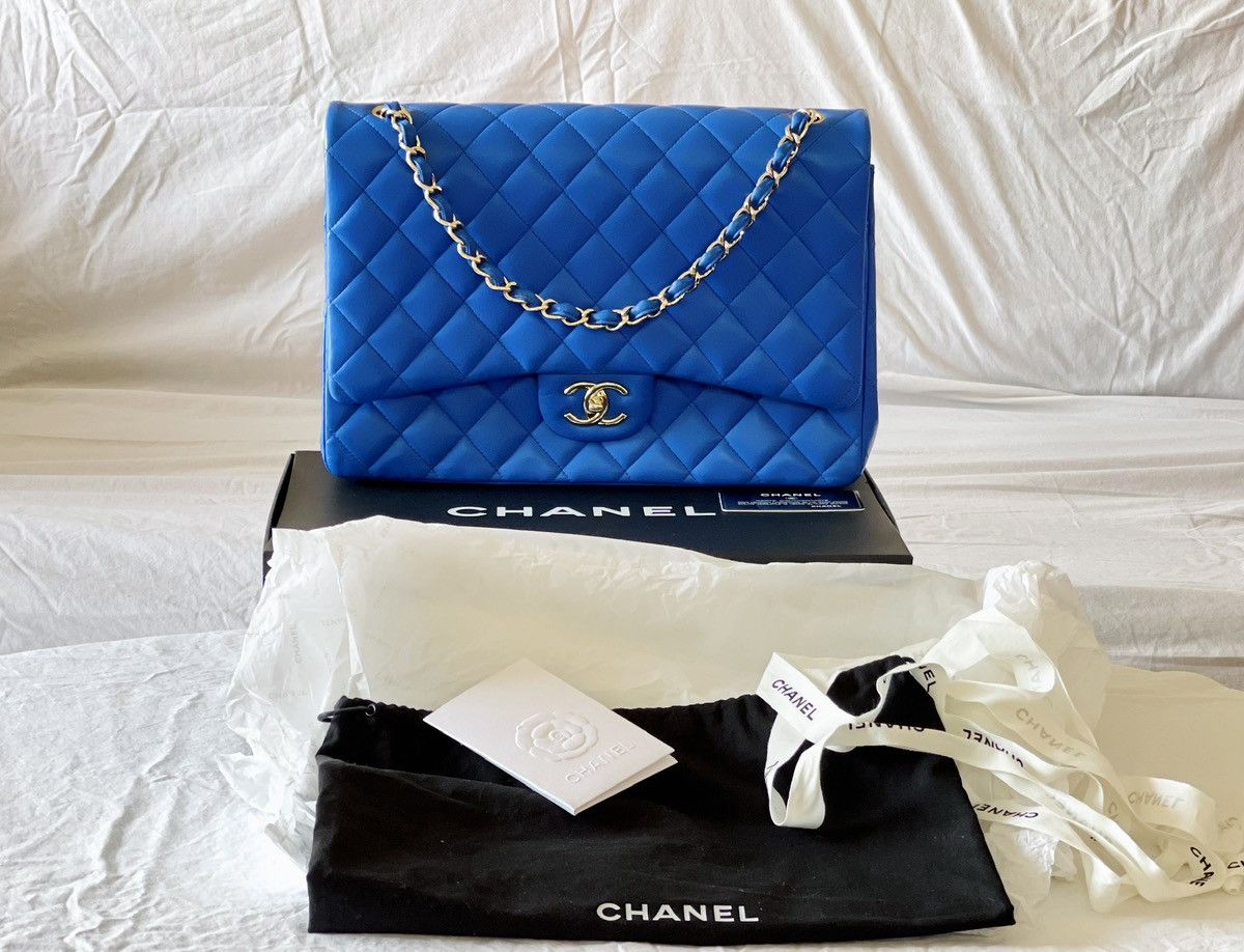 Stunning Royal Blue Chanel Timeless Classic Maxi Leather Bag