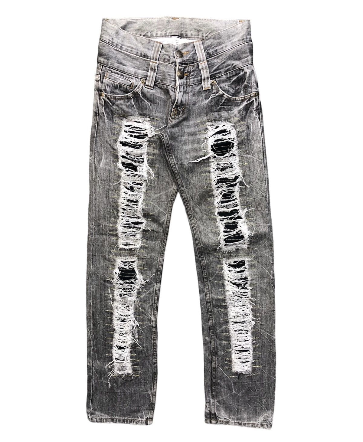 image of Hysteric Glamour x Tornado Mart Japan Daily News Double Waist Distressed Faded Black Jeans (Size 28