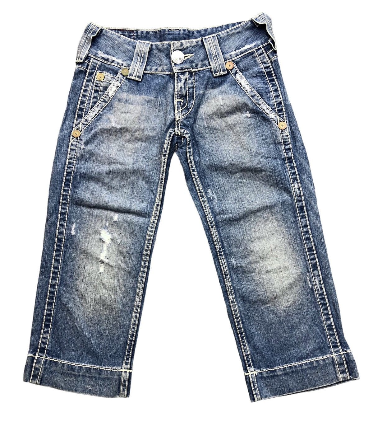 image of Archival Clothing x Distressed Denim True Religion Distressed Faded Blue Jeans, Women's (Size 26)