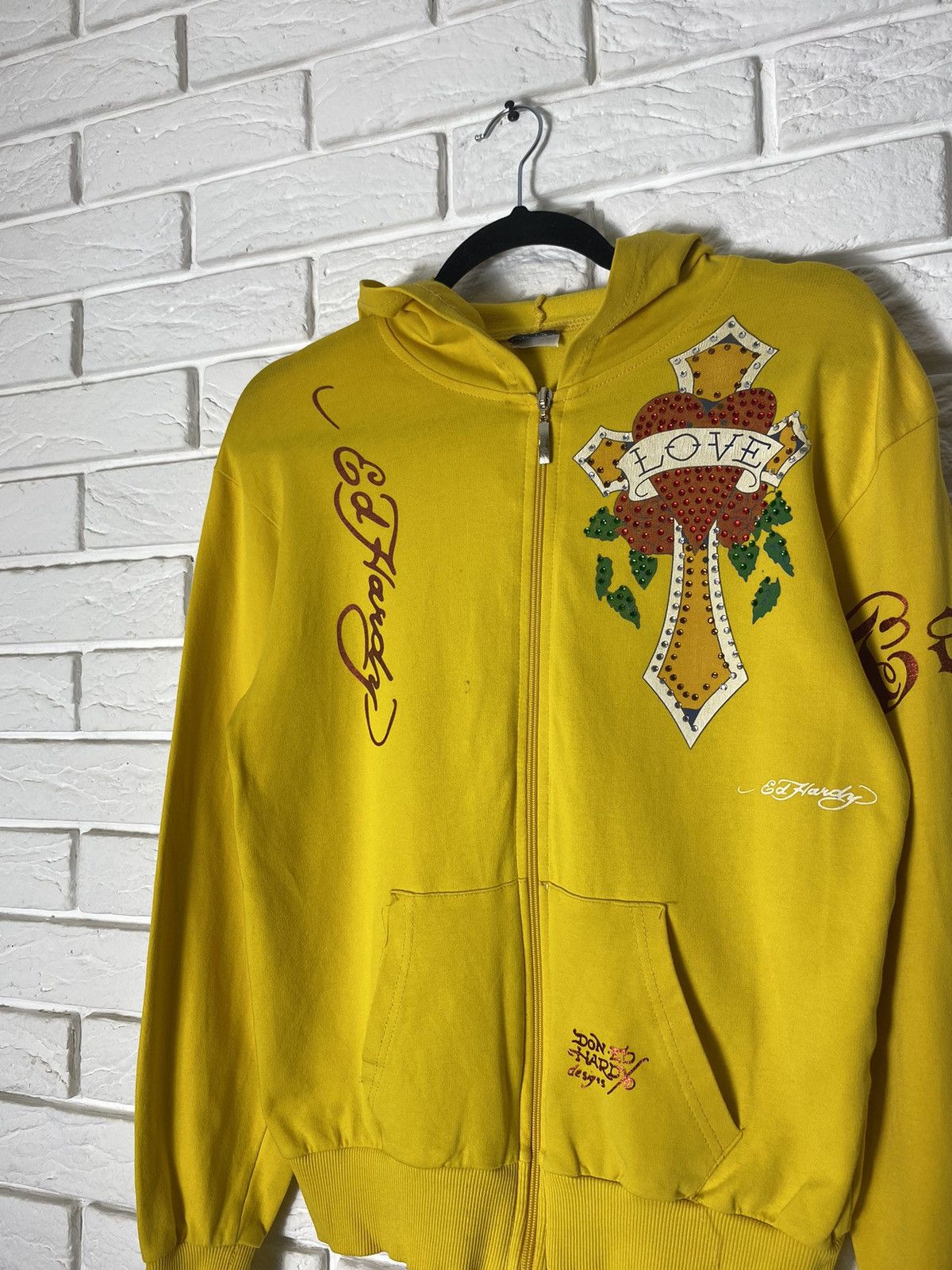Christian Audigier × Ed Hardy × Vintage Ed Hardy vintage zip up hoodie yellow Christian Audiger Size US S / EU 44-46 / 1 - 2 Thumbnail