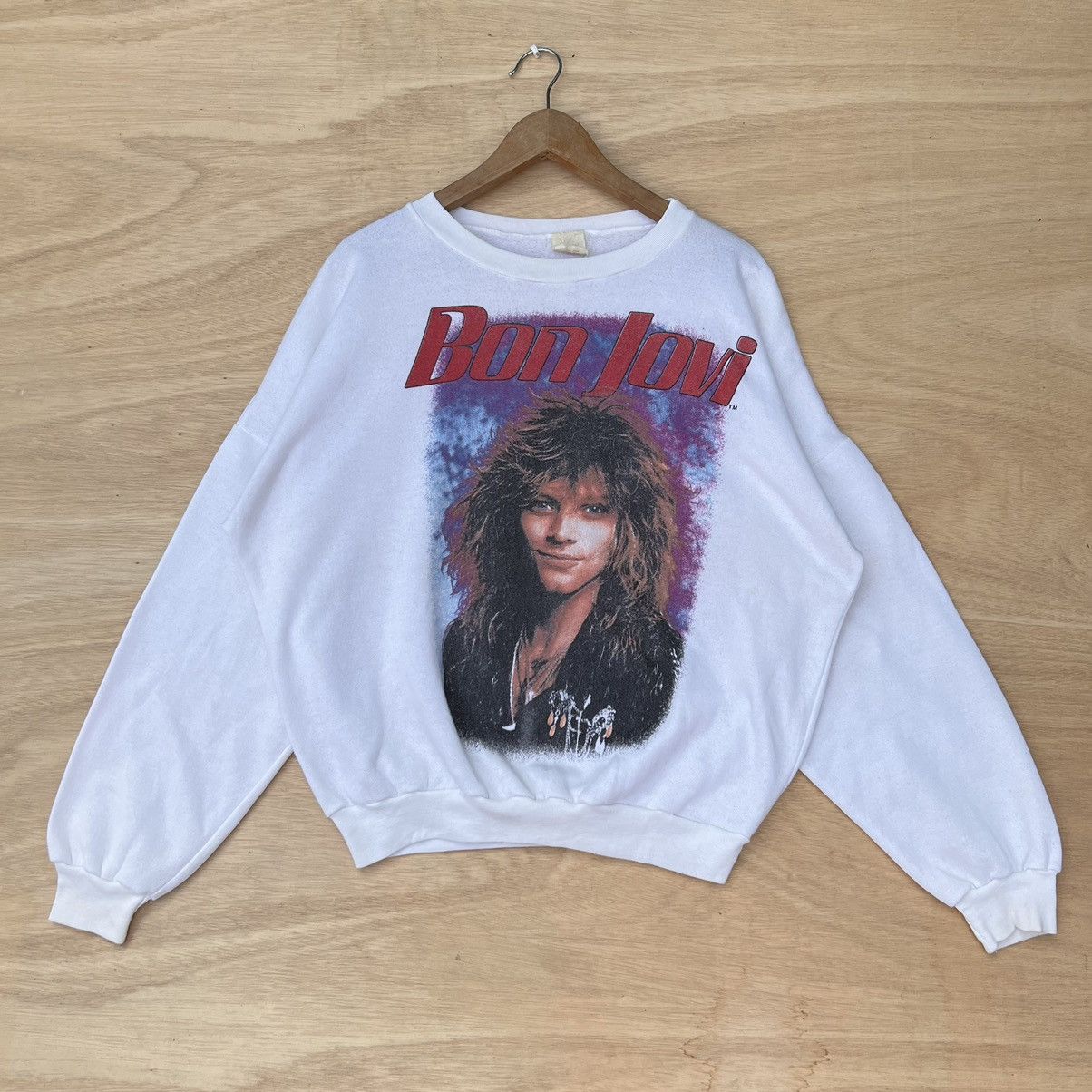 image of Vintage 80’S Sweatshirt Bon Jovi “Slippery When Wet” in White, Men's (Size 2XL)