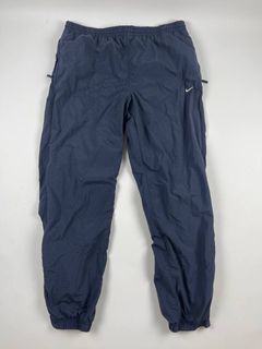 Vintage Nike Sweatpants Navy Blue Baggy Polyester White Swoosh Silver Tag  Y2K