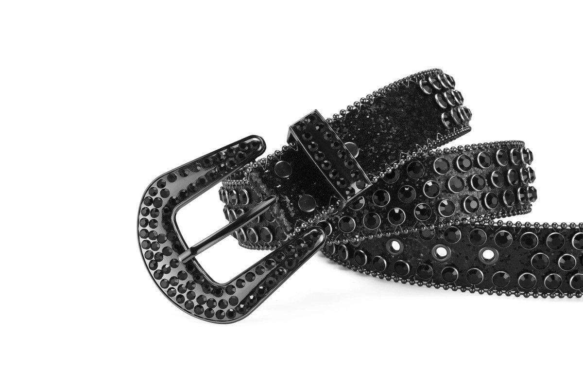Leather × Vintage Black rhinestone shiny rivet belt Y2K Size ONE SIZE - 2 Thumbnail