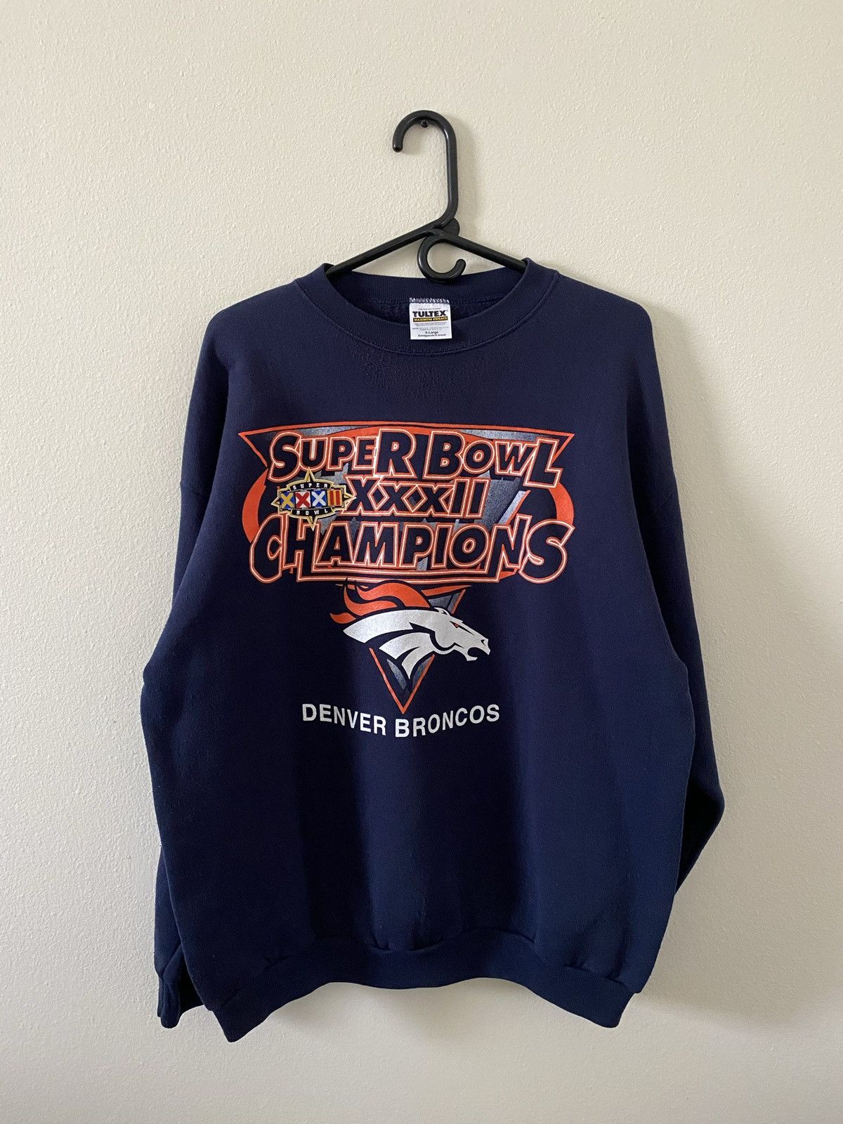 image of Nfl x Vintage 1998 Denver Broncos Super Bowl Xxxii Crewneck in Navy, Men's (Size XL)