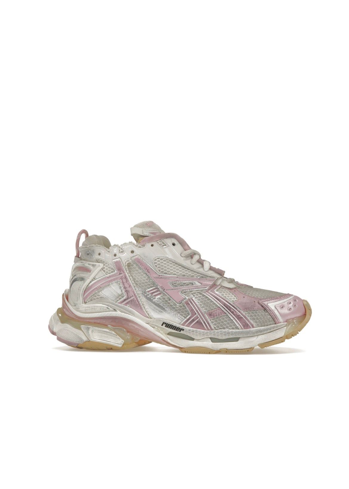Pre-owned Balenciaga O1s1rm0823 Caged Mesh Runner Sneakers In Pink & White In Pink/white