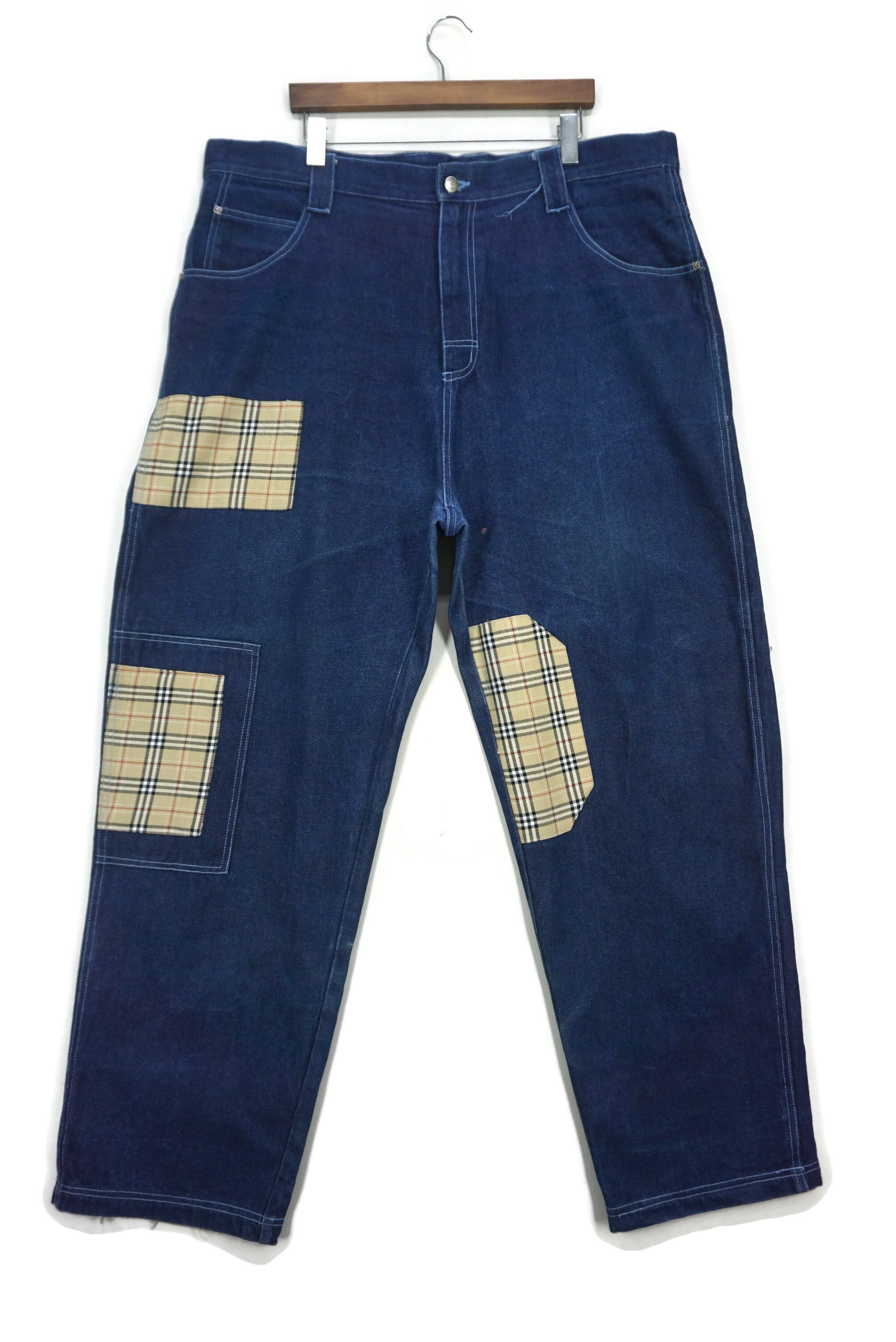 image of Rockers x Vintage Baggy Jeans Knobetta Hip Hop Skateboards Nova Check Lining in Blue (Size 42)