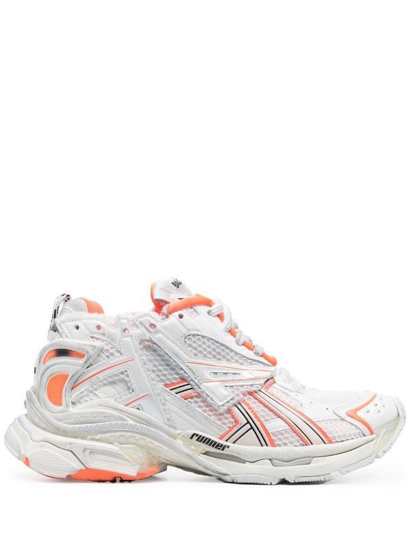 Pre-owned Balenciaga O1s1rm0823 Caged Mesh Runner Sneakers In Orange & White In White Orange